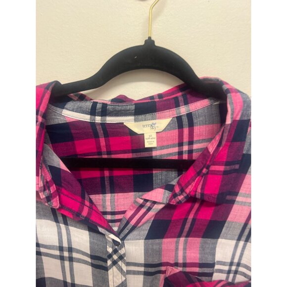 Womens Pink Plaid Button-Down Shirt By Terrys Studio Long Sleeve & Collared Si - Picture 4 of 5